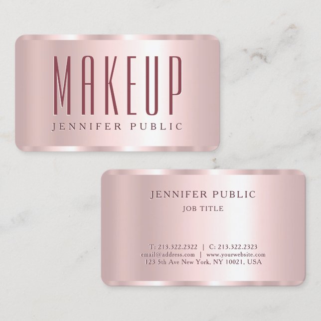 Glamour Template Rose Gold Luxurious Makeup Business Card (Front/Back)