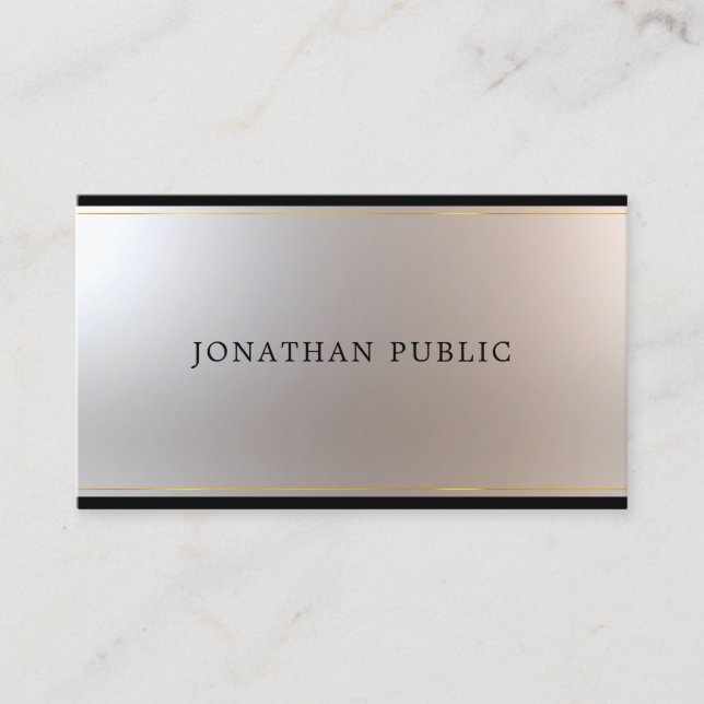 Glamour Unique Gold Stripes Silver Metallic Look Business Card (Front)