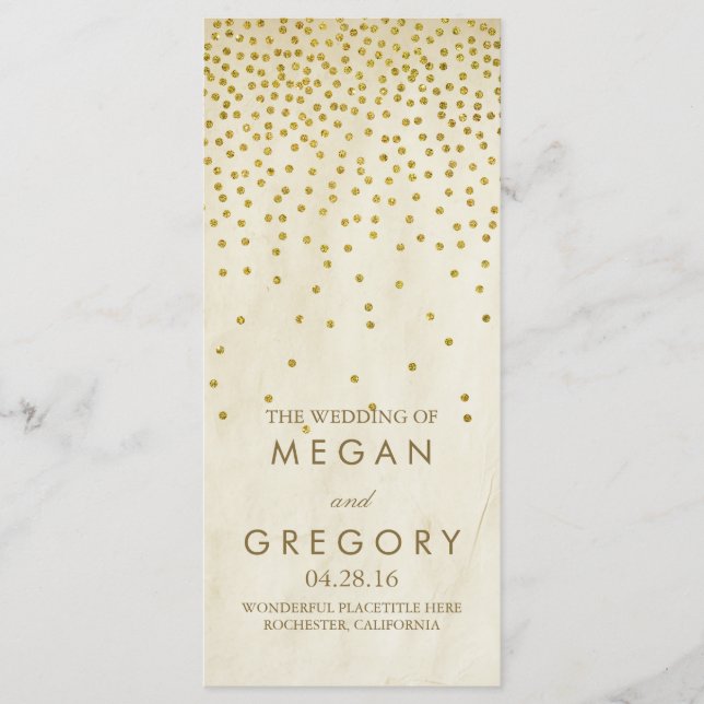 Glamour Vintage Gold Confetti Wedding Programs (Front)