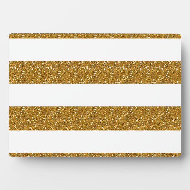 Glamour White Stripes with Gold Glitter Printed Plaque (Front)