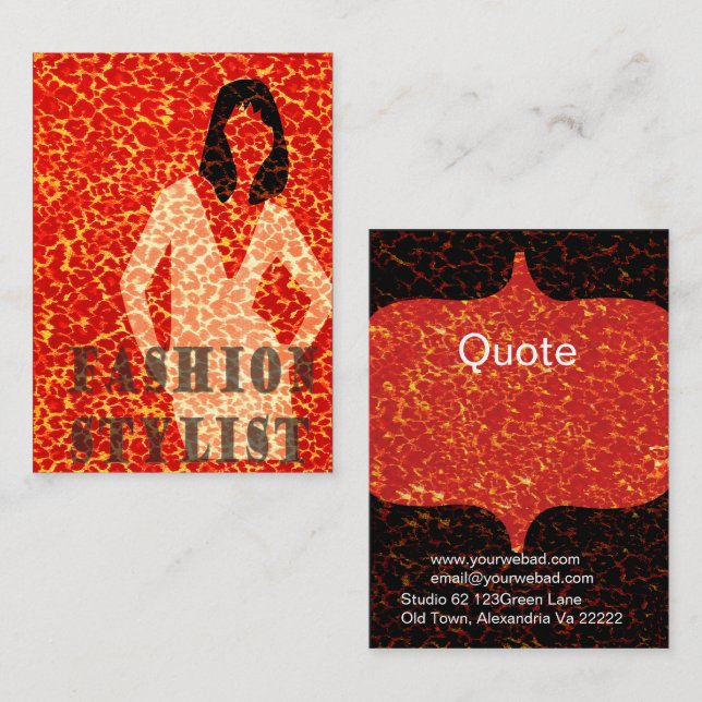 Glamour Woman on Safari Red Leopard Print Business Card (Front/Back)