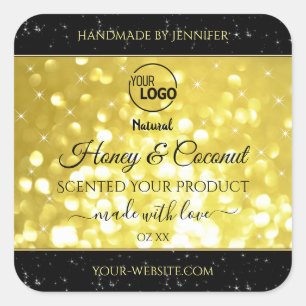 Glamour Yellow Gold Glitter Logo Product Labels