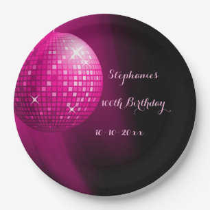 Glamourous 100th Birthday Hot Pink Party Disco Bal Paper Plate