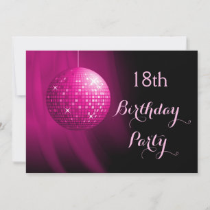 Glamourous 18th Birthday Hot Pink Party Disco Ball Invitation
