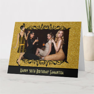 Glamourous 1920s Flapper Girl Gold 30th Photo Card