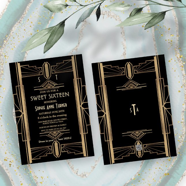 Glamourous 1920's Great Gatsby Art Deco SWEET 16 Invitation (Creator Uploaded)
