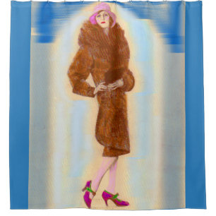 glamourous 1920s woman in fur coat shower curtain