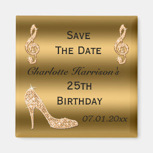 Glamourous 25th Save The Date Gold Stiletto Magnet