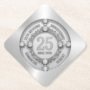 Glamourous 25th Wedding Anniversary Paper Coaster