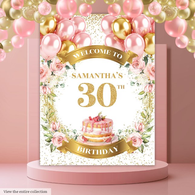 Glamourous 30th Birthday Blush Gold Party Display Tapestry (Glamorous 30th Birthday Blush Gold Party Display)