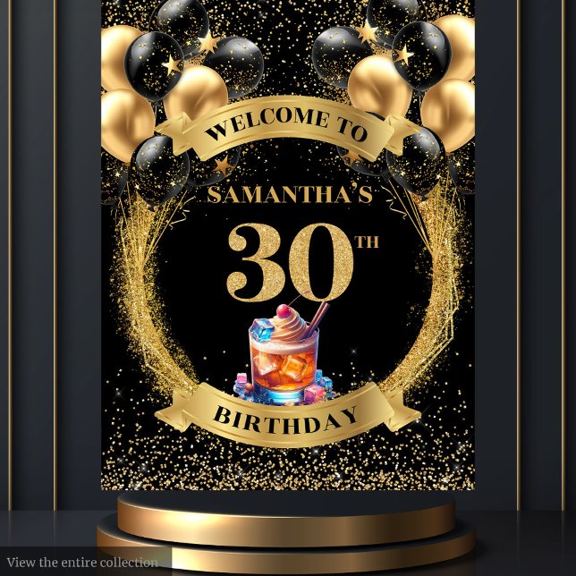 Glamourous 30th Birthday Cocktail Party Backdrop Tapestry (Glamorous 30th Birthday Cocktail Party Backdrop)