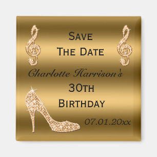Glamourous 30th Save The Date Gold Stiletto Magnet