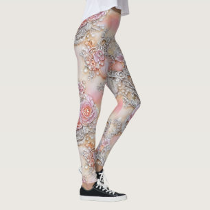 Glamourous 3-D Sparkling ink Flowers Pattern Leggings