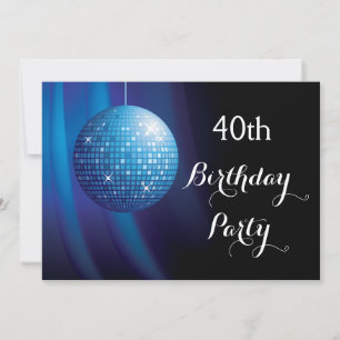 Glamourous 40th Birthday Blue Party Disco Ball Invitation