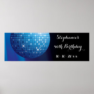 Glamourous 40th Birthday Blue Party Disco Ball Poster