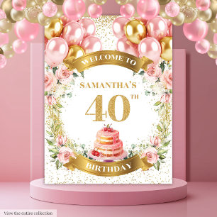 Glamourous 40th Birthday Blush Gold Party Tapestry