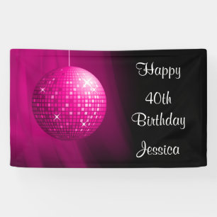 Glamourous 40th Birthday Pink Party Disco Ball Banner