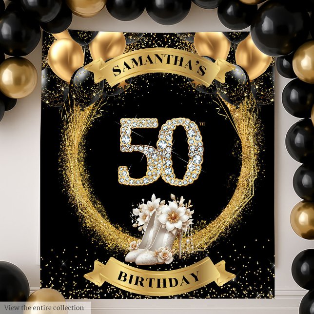 Glamourous 50th Birthday Banner Diamond High Heels Tapestry (Glamorous 50th Birthday Banner Diamond High Heels)