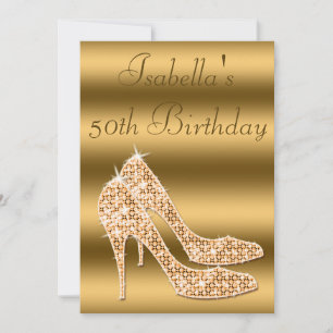 Glamourous 50th Birthday Gold Stilettos Invitation