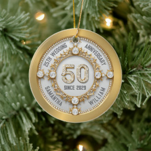 Glamourous 50th Wedding Anniversary Ceramic Ornament
