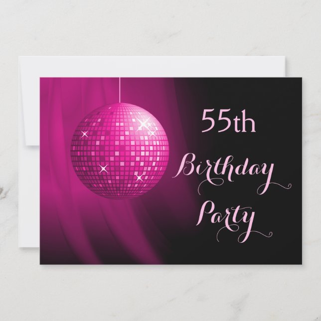 Glamourous 55th Birthday Hot Pink Party Disco Ball Invitation (Front)