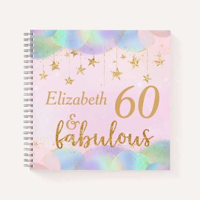 Glamourous 60th Birthday Gold Glitter Notebook (Front)