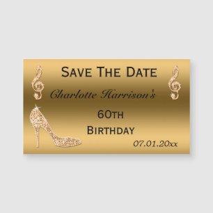 Glamourous 60th Save The Date Gold Stiletto