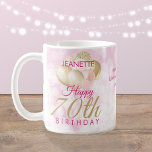 Glamourous 70th Birthday Balloon Coffee Mug<br><div class="desc">A gorgeous glamourous 70th birthday mug. This fabulous design features blush pink and gold glitter balloons on a rose pink sparkly background. Personalise with a name to wish someone a very happy seventieth birthday.</div>