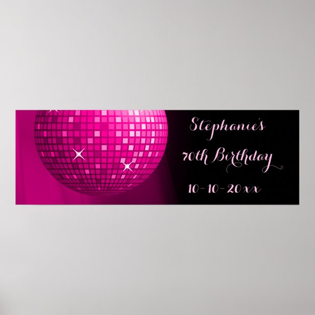Glamourous 70th Birthday Hot Pink Party Disco Ball Poster (Front)