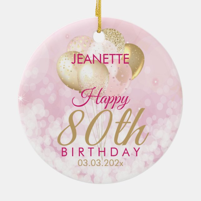 Glamourous 80th Birthday Balloon Ceramic Ornament (Back)