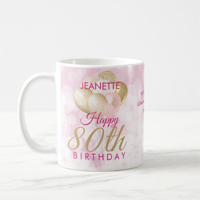 Glamourous 80th Birthday Balloon Coffee Mug (Left)