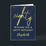 Glamourous 80th Birthday Navy Gold Card<br><div class="desc">A glamourous 80th birthday card. This gorgeous modern card is the perfect way to say happy birthday on someone's eightieth. Personalise with a custom name and message.</div>
