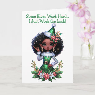 Glamourous African American Christmas Elf Card