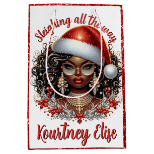 Glamourous African American Christmas Woman Medium Gift Bag