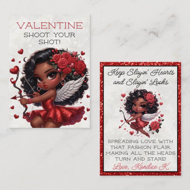 Glamourous African American Cupid Valentine's Day Card (Front/Back)