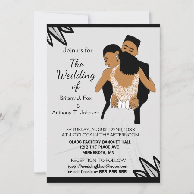 Glamourous African American Wedding Invitation (Front)