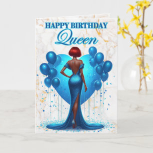Glamourous African American Woman Blue Birthday Card
