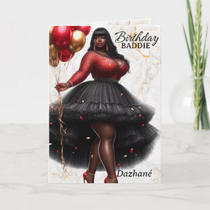 Glamourous African American Woman Pink Birthday Card