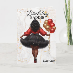 Glamourous African American Woman Red Birthday Card