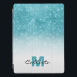 Glamourous Aqua Blue Glitter Sequin Ombre Monogram iPad Pro Cover<br><div class="desc">This chic and glamourous design is perfect for the trendy and stylish woman. It depicts a faux printed sparkly aqua blue glitter sequin and white ombre gradient. It's modern, girly, pretty, and cool. Just customise this design with your own personalised monogram family name and/or initial. ***IMPORTANT DESIGN NOTE: For any...</div>