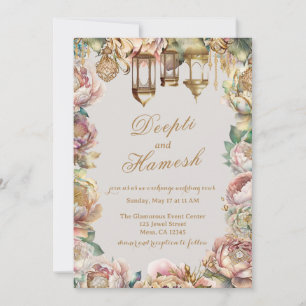 Glamourous Arabian Nights Pastel Floral Wedding Invitation