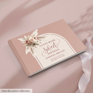 Glamourous Arch Pastel Pink Pampas Floral Sweet 16 Guest Book