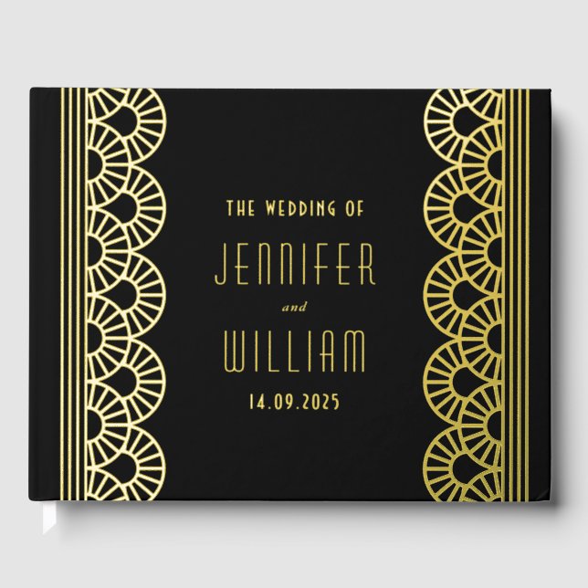 Glamourous Art Deco Fan Wedding Guest Book (Front)