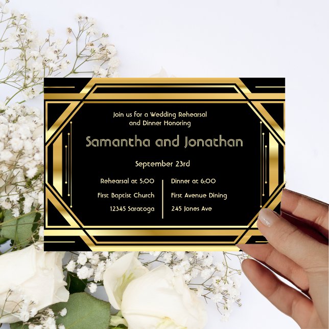Glamourous Art Deco Gold Black Vintage Rehearsal Invitation (Creator Uploaded)