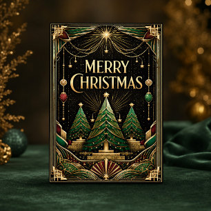 Glamourous Art Deco Merry Christmas Trees Holiday Card