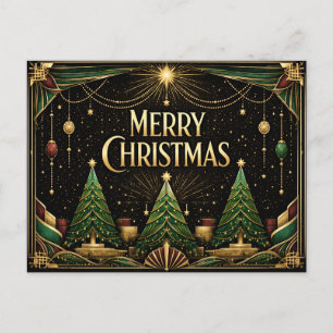 Glamourous Art Deco Merry Christmas Trees Holiday Postcard