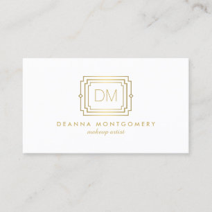 Glamourous Art Deco White/Gold Beauty Makeup Artis Business Card