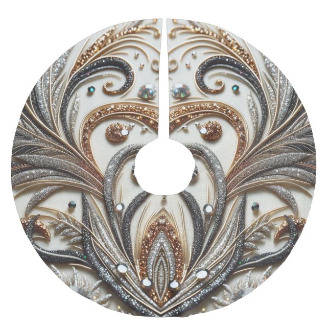 Glamourous Baroque Design with Glitter & Gemstones Brushed Polyester Tree Skirt (Front)