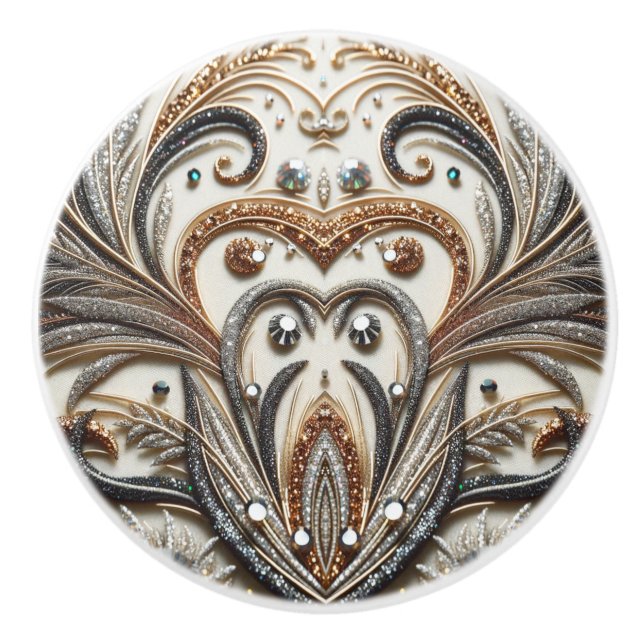 Glamourous Baroque Design with Glitter & Gemstones Ceramic Knob (Front)