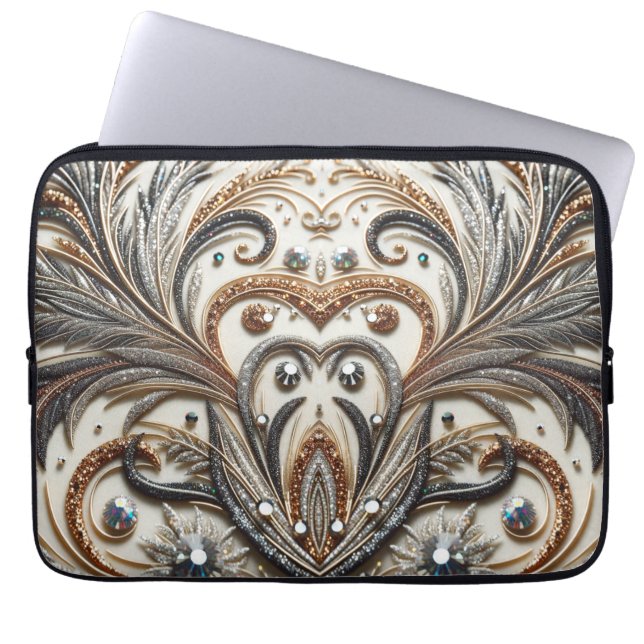 Glamourous Baroque Design with Glitter & Gemstones Laptop Sleeve (Front)